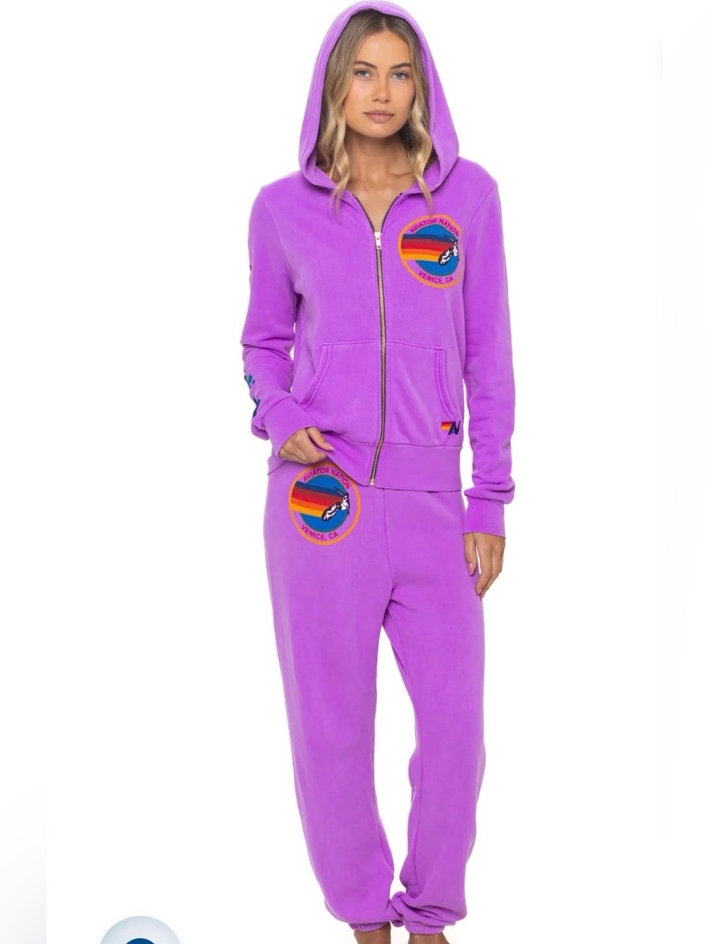 Aviator Nation 2pc "Venice Neon Purple" Zip-Up Hoodie & Joggers Size XS